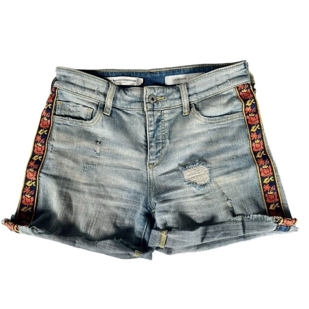 Pilcro and Letterpress Anthro Sz 25 Slim Boyfriend Distressed Embroidered Shorts